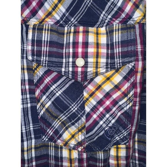 Ariat Men’s Plaid Button Up Shirt -Navy/Maroon/Yellow/WhiteSize XL - Picture 5 of 13
